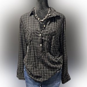 Merona Black, check pattern, long sleeve, button top NWT size XXL